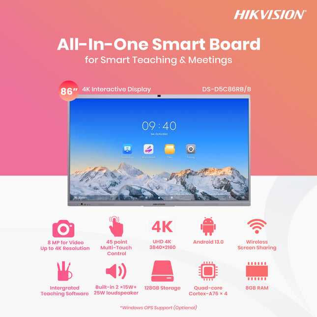 DS-D5C86RB/B 86-inch 4K Interactive Display with Camera