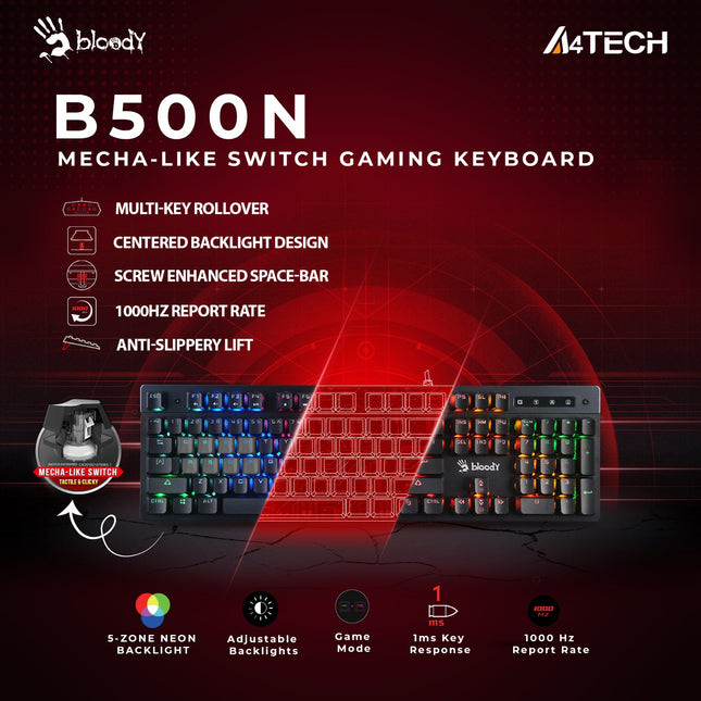 A4TECH Bloody B500N Mecha Like Gaming Keyboard Grey